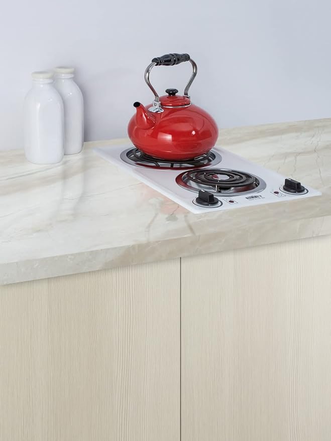 Summit 12" 2 Burner Electric Cooktop. 230V Radiant Cooktop, Coil Elements, Made in the USA, White- CCE225WH