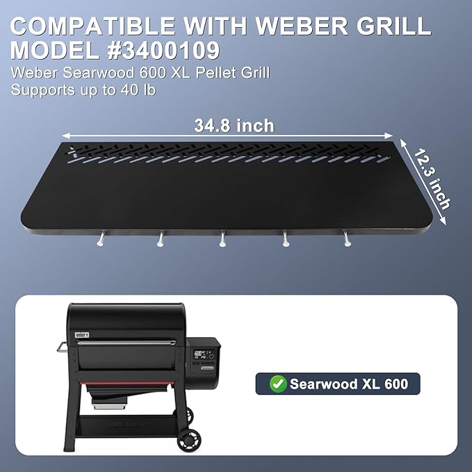 KEESHA Folding Front Table for Weber Searwood 600 XL Pellet Grill, Replacement Weber 3400109, Heavy-Duty Grill Accessories for Food Prep and Storage, 34.8" x 12.3"