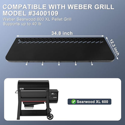 KEESHA Folding Front Table for Weber Searwood 600 XL Pellet Grill, Replacement Weber 3400109, Heavy-Duty Grill Accessories for Food Prep and Storage, 34.8" x 12.3"
