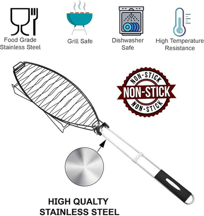 RTT Fish Grill Basket 2 Packs - Premium Stainless Steel Large Fish Basket for Grilling - Perfect for Cooking Whole Fish
