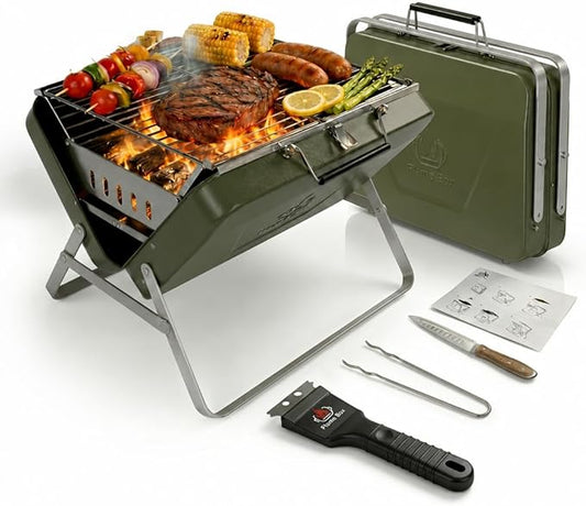Ranger Plus Portable Charcoal Grill – Folding BBQ with Large Grilling Grate for Camping, Tailgating & Backyard | Serves 4–5, Full‑Grate Cooking Coverage, 304 Stainless Steel, 3‑Second Setup