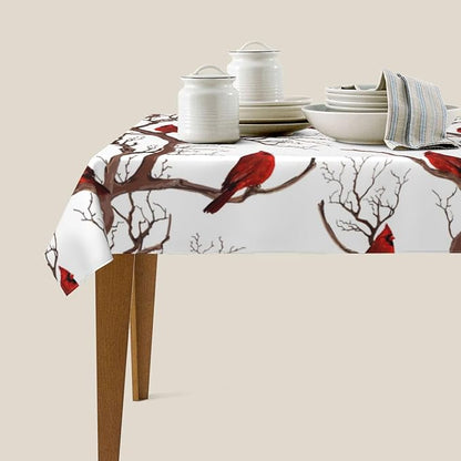 Winter Cardinal Birds Tablecloth for Dining 54"x72" Washable Waterproof Christmas Table Cloth for Parties Picnic Bbqs Kitchen Dining Room Christmas Holiday Home Decor, Rectangle Table Covers