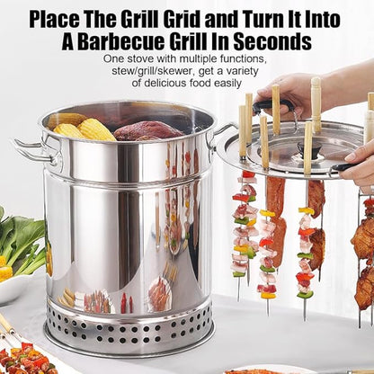 Stainless Steel Smokeless Charcoal Grill - 360° Rotating BBQ Insulated with Cotton Includes 20 Skewers & Accessories for Multi-Functional Outdoor Cooking