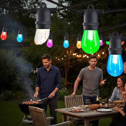 96FT Solar Outdoor String Lights – Dimmable RGB LED Patio Lights with Remote, Waterproof for Garden, Yard, Deck, and Backyard Decor
