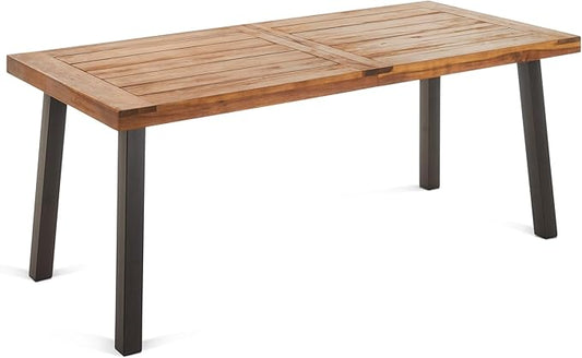 Christopher Knight Home Della Acacia Wood Dining Table, Teak Finish With Rustic Metal