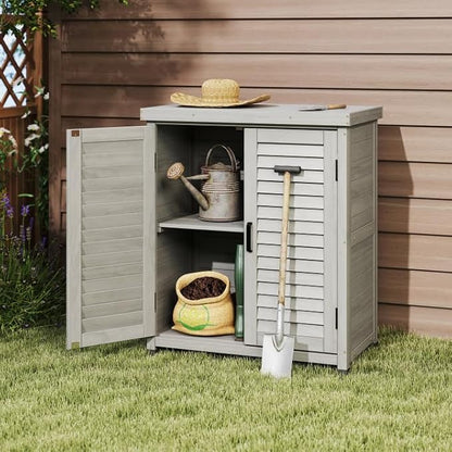 KEIKI Outdoor Potting Bench with Storage Cabinet & Metal Table Top, Weatherproof Garden Workstation, Hemlock Wood