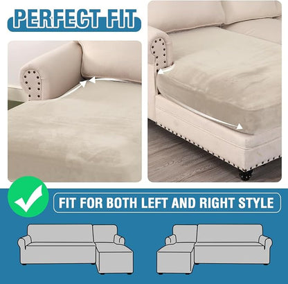 H.VERSAILTEX Velvet Stretch Individual Chaise Cover Sectional Couch Covers for L Shaped Sofa Both Left/Right Furniture Protector Seat Cushion Sofa Cover (1 Piece Chaise Cover, Ivory)