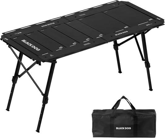 BLACKDOG Modular IGT Camping Table with Center-Folding Design, 4.5 Unit Aluminum Outdoor Kitchen Table, Adjustable Height 16"-24", Portable Folding Camp Table with Side Rails & 7 Expandable Plates