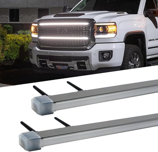LEDGlow White LED Truck Grille Lighting Kit Fits 18-19 GMC Sierra Denali | Compatible with 2500 3500 w/ LED Headlights, Includes 2X Grill Light Bars, Accessory Harness & Y-Splitter