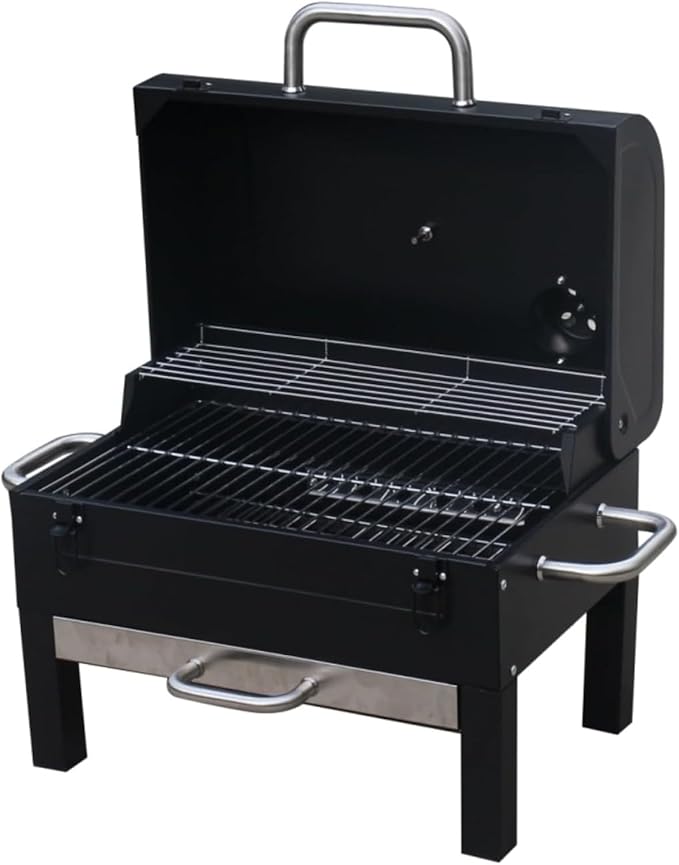18-Inch Portable Tabletop Charcoal BBQ Grill, 2-Tiered with Side Handles & Lid, Compact Grill & Smoker for Picnic, Tailgate & Outdoor Cooking