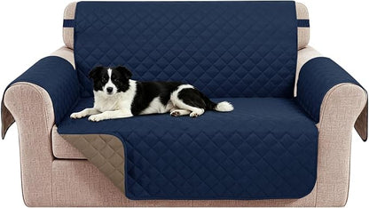 Reversible Loveseat Couch Sofa Covers, 2-Seater, Navy | Loveseat Covers for Dogs Water Repellent, Friendly Furniture Protector with Elastic Straps for Living Room