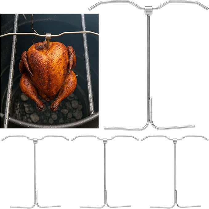 SiliFine 4 Pcs Turkey Hanger Hook 304 Stainless Steel Barrel Smoker Grill | Vertical Hanging Design for Poultry, Fits Smoker Grill Fryer, All Purpose Roasting Barbecue Setup, Easy Hooks