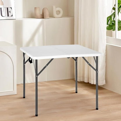 PayLessHere 34" Square Plastic Folding Card Table, Portable Outdoor Dining Table with Collapsible Legs and Carrying Handle,Plastic Tables for Camping,Picnic, Office, Party, White