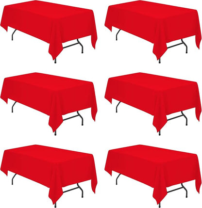 BRILLMAX 6 Pack Red Tablecloths 60x102 Inch for 6ft Rectangle Tables | 150 GSM Polyester Fabric, 15" Standard Drop, Water, Stain & Wrinkle Resistant Cloth Cover for Wedding Reception Banquet Party