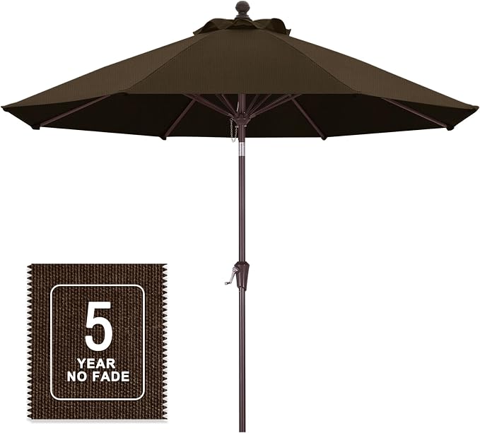 MASTERCANOPY 9ft Olefin 5-Year-Non-Fading Patio Umbrella Light Coffee | UV/Water/Fade-Resistant Canopy, Vented Top, 8 Fiberglass Ribs – Ideal For Deck, Yard, Market