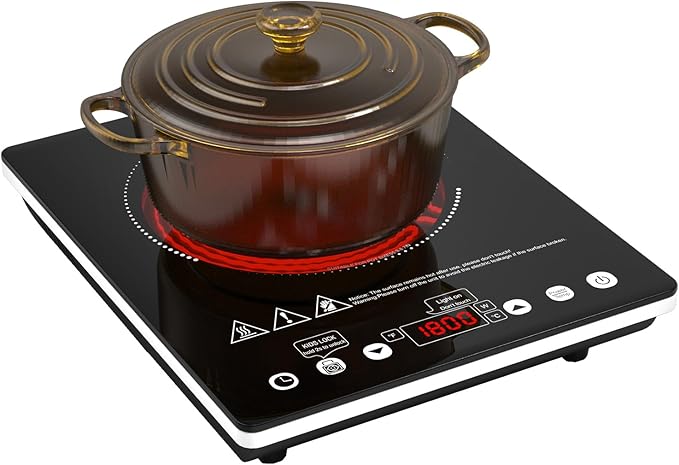 ANHANE 1800W Electric Cooktop, 110V Single Burner Stove with Overheat Protection and Adjustable Power Levels - Portable Ceramic Stove for Kitchen, Travel, RV