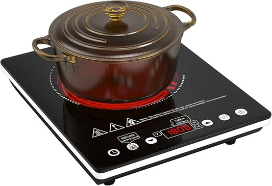 ANHANE 1800W Electric Cooktop, 110V Single Burner Stove with Overheat Protection and Adjustable Power Levels - Portable Ceramic Stove for Kitchen, Travel, RV