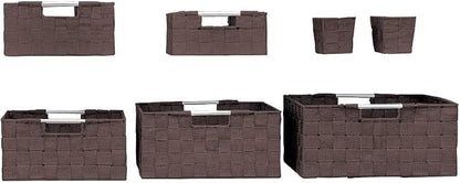 Sorbus Storage Baskets for Organizing (Set of 7), Mesh Hand-Woven Design, Linen Closet Organizers and Storage, Organizer Storage Baskets for Shelves, Variety Pack Organizers and Storage (Chocolate)