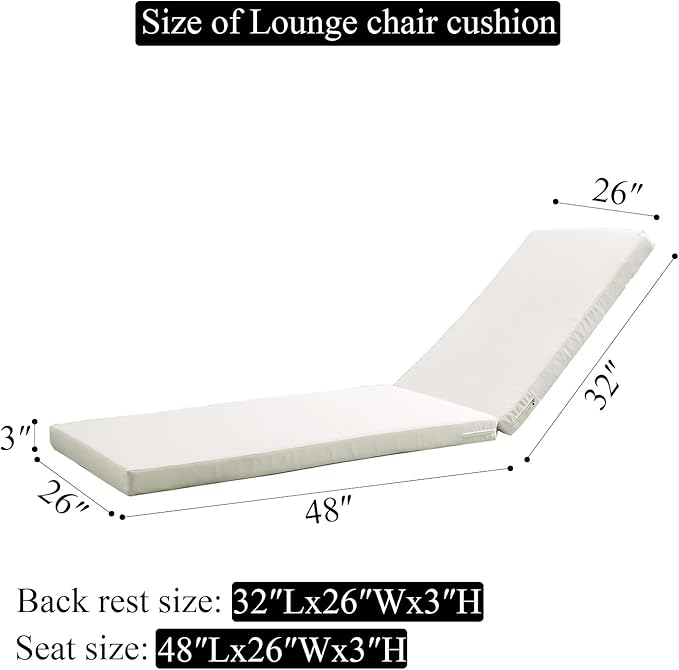 80 x 26 Inches Chaise Lounge Cushions Outdoor Replacement for Pool Side Waterpoof Patio Lounge Chair Cushions, Beige