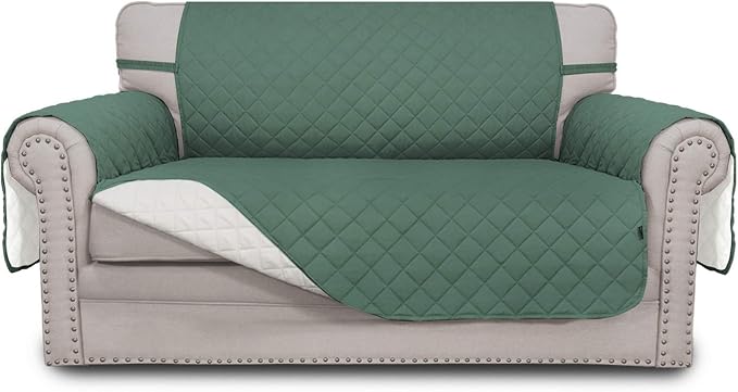 Easy-Going Reversible Loveseat Couch Cover for 2 Cushion Couch Sofa Cover for Dogs Water Resistant Furniture Protector with Foam Sticks Elastic Straps for Pet (Loveseat, Cyan/Ivory) | Machine Washable Slipcover For Dogs, Water Resistant Furniture Mat F...