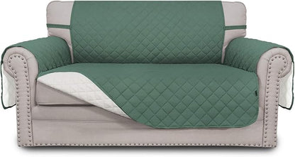 Easy-Going Reversible Loveseat Couch Cover for 2 Cushion Couch Sofa Cover for Dogs Water Resistant Furniture Protector with Foam Sticks Elastic Straps for Pet (Loveseat, Cyan/Ivory) | Machine Washable Slipcover For Dogs, Water Resistant Furniture Mat F...