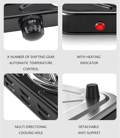 2200W Portable Electric Hot Plate for Cooking, Two Burner Electric Cooktop,Double Coil Electric Burner, Electric Stove with 2 Burner,Adjustable Temperature Control, (black)