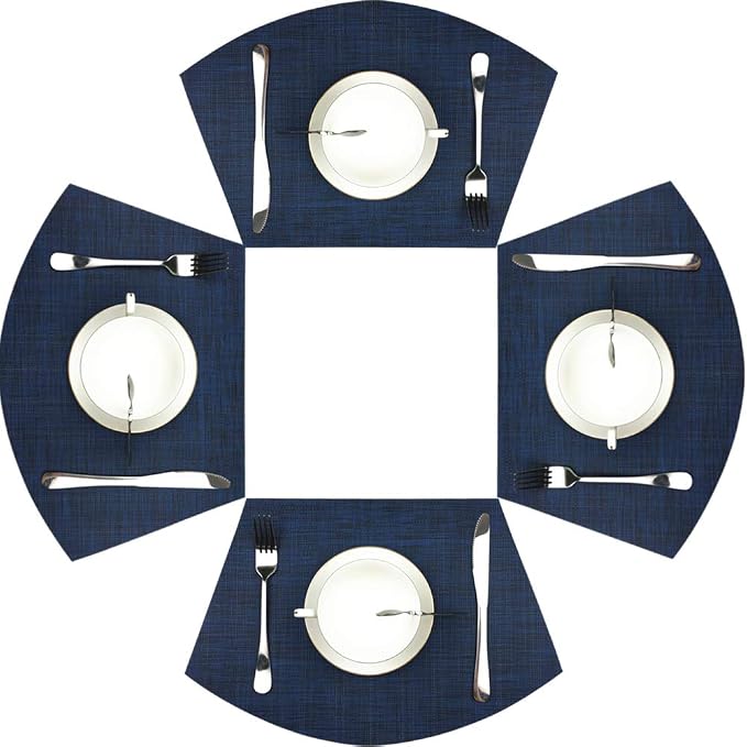 Wedge Placemats Set of 4 Vinyl Placemats for Round Tables Woven Non-Slip Heat-Resistant Easy to Clean Wipeable Washable Dinner Table Mats（Navy Blue）
