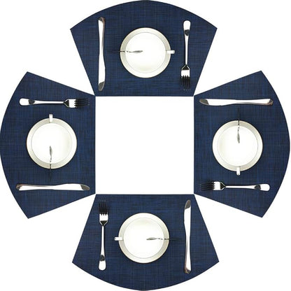 Wedge Placemats Set of 4 Vinyl Placemats for Round Tables Woven Non-Slip Heat-Resistant Easy to Clean Wipeable Washable Dinner Table Mats（Navy Blue）