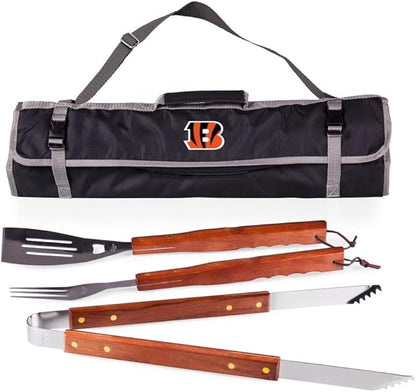 Picnic TIME NFL 3-Piece BBQ Tote & Grill Accessories Set, Outdoor Gril Set with Case, BBQ Spatula, BBQ Fork, and BBQ Tongs, (Black with Gray Accents)