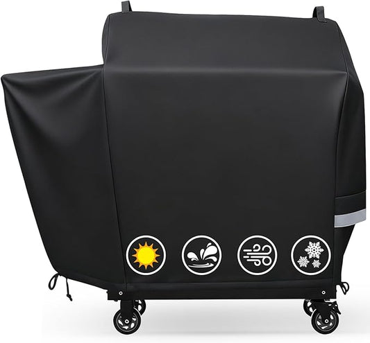 Utheer Grill Cover for Rec Tec RT-590, Recteq Deck Boss 590 Wood Pellet Grill - Upgraded Full-Length Heavy Duty Waterproof Anti-UV Cover with Elastic Drawstring for Recteq RT-590 Grill Accessories