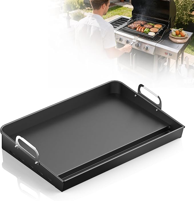 17”x13” Stove Top Griddle for Gas Grill – Cook on Flat Top Griddle & Grill | Grate Simultaneously, Nonstick Carbon Steel Griddle Universal Fit Plate for Outdoor BBQ, Tailgating, Eggs, Steaks & Burgers