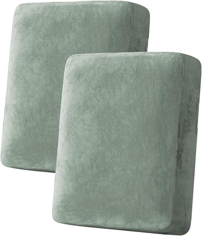 H.VERSAILTEX Velvet Stretch Couch Cushion Cover Plush Cushion Slipcover for Loveseat Cushion Furniture Protector Seat Cushion Sofa Cover (2 Piece Medium Sofa Cushion Covers, Sea Grass)