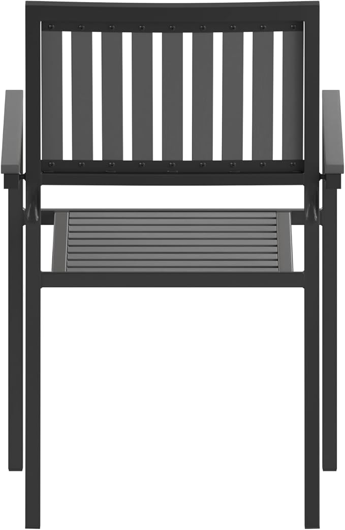 Flash Furniture Poly Resin Indoor/Outdoor Club Chair, Black, 2-Pack | Commercial Grade, Stackable, Indoor/Outdoor Use
