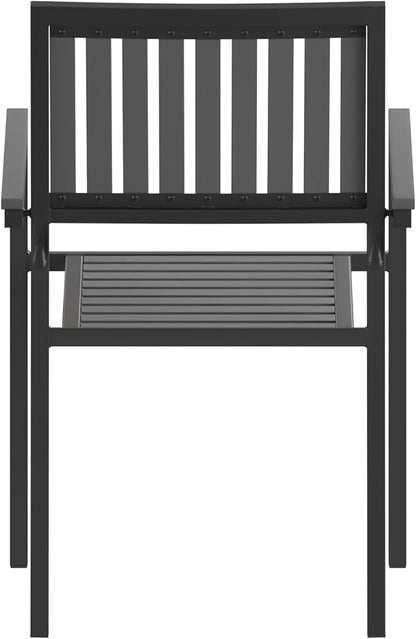 Flash Furniture Poly Resin Indoor/Outdoor Club Chair, Black, 2-Pack | Commercial Grade, Stackable, Indoor/Outdoor Use