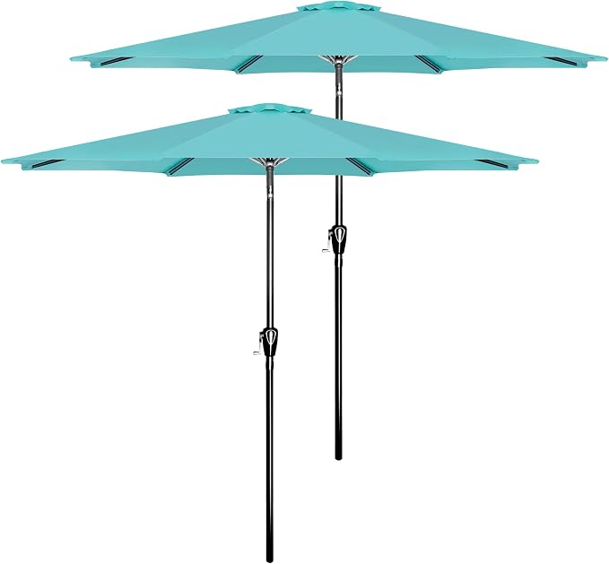 YSSOA 2 Pack 9' Patio Umbrella Outdoor Table Market Yard Umbrella with 8 Sturdy Ribs, Turquoise