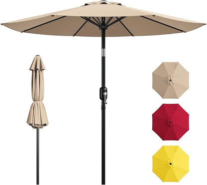 9FT Patio Umbrella,Outdoor Table Umbrella with Push Button Tilt & Crank,Pool Umbrella with Fade-Resistant Canopy, Heavy-Duty Steel Frame, Vented Top, for Deck, Backyard & Market
