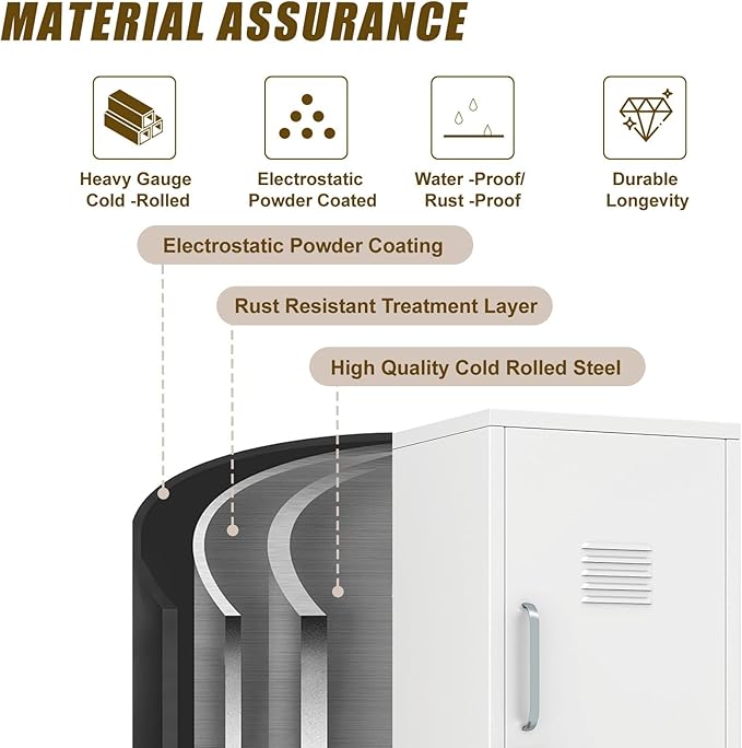 Metal Locker Cabinet, 47"H Home Office Storage Lockers, Vertical Steel Storage Cabinet with Locking Door and 3 Adjustable Shelves, Garage Tool File Cabinets for Home Office,Garage,Bathroom, White