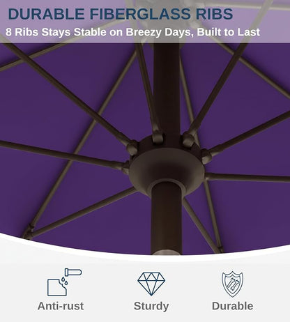 9FT Auto-Tilt Patio Umbrella|Outdoor Market Table Umbrella with 8 Fiberglass Ribs for Pool,Deck&Backyard