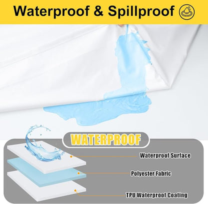 Smiry Picnic Table Cover with Bench Covers, Waterproof Elastic Fitted Polyester Tablecloths for 5 Ft Rectangle Tables, Washable Windproof Tablecloth for Camping, RV & Outdoor (White, 30x60 Inches)