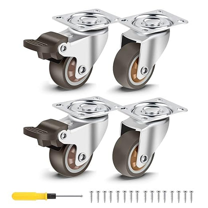 Nefish 1.5 Inch Caster Wheels Rubber Castor with Brake 360 Degree Rotation Top Plate Swivel Casters for Furniture, Table and Toolbox, 300 Pounds Capacity for Set of 4 (Free Screws and Screwdriver)