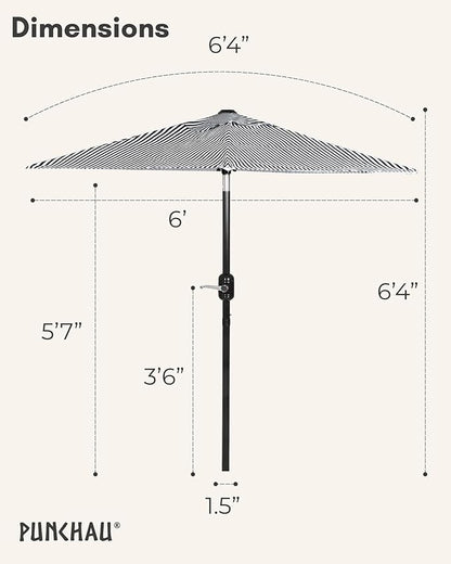 6 Ft Outdoor Patio Umbrella - Outdoor Umbrella for Patio, Pool, Table, Garden, Deck, & Beach - Easy Open/Close Crank and Push Button Tilt Adjustment - Black & White Striped Market Umbrellas