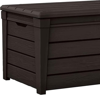 Keter 2 Pack Storage Bench, Weatherproof Resin Outdoor Backyard 120 Gallon Deck Box, Brightwood, Brown