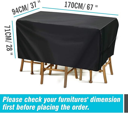 Velway Patio Furniture Cover Outdoor, Waterproof Rectangular Patio Table Chair Sofa Set Cover, 67”Lx37”Wx28”H, All Weather Oxford Tear-Resistant Material with Zipper Carrying Bag Windproof Buckles