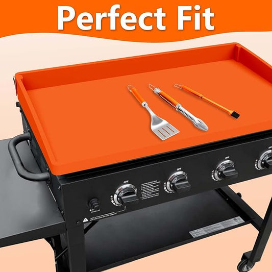BANGIE 36" Silicone Griddle Mat for Blackstone Accessories - Anti-Warping & UV-Resistant Full-Wrap Cover for 4-Burner Flat Top Grill, Prevents Condensation Rust (Orange)