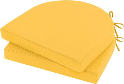 Topotdor Outdoor Chair Cushions Set of 2, 18"x18"x2" Waterproof Patio Chair Cushions for Outdoor Furniture, Round Corner Outdoor Seat Cushions Color Fastness Chair Pads with Ties, Yellow