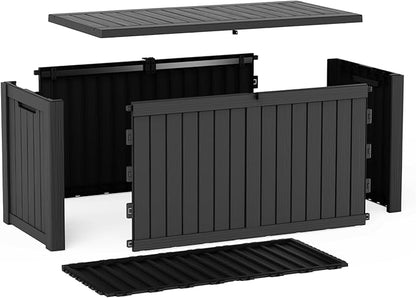 180 Gallon Large Outdoor Storage Box Waterproof, UV Resistant Resin Deck Box with Hydraulic Rod for Patio Furniture,Garden Tools,Cushions, Easy to Install（Black）