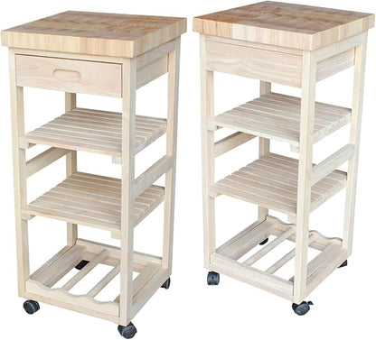 IC International Concepts, Kitchen Trolley, Solid Wood, Real Parawood, 15" W x 15" D x 33" H, 50 lbs/Shelf wt. Capacity, Easy Assembly, DIY, Paint or Stain Your Way, Unfinished