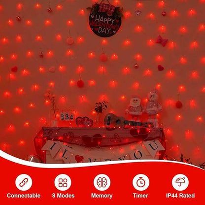 QITONG Red Net Lights Outdoor Mesh Lights, 360 LED 12ft x 5ft Christmas Net Light Plug in, 8 Modes Clear Wire Bush Light