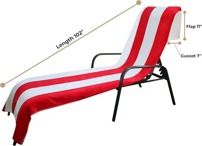 Superior Cabana Cotton Lounge Chair Cover, Outdoor Towel, Terry Cloth, Beach, Spa, Swim Accessories, Pool Chair Cover, Soft, Quick Drying, 32" x 102", Set of 2, Red
