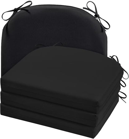 Cozyide Outdoor Chair Cushions, Waterproof Patio Seat Cushions with Adjustable Straps, Round Corner Patio Chair Cushions for Garden, Black, 17x16x2 Inch (Pack of 4)